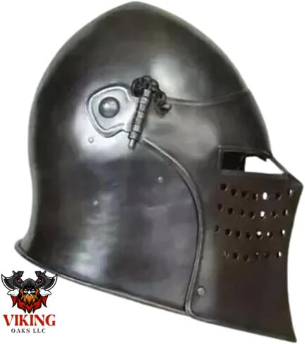 Barbuta Helmet | Renaissance Detachable Visor Barbute 16 Gauge Functional Armor Silver | Wearable for Adult | Medieval Costumes Helm SCA LARP Replica Costume in Saudi Arabia