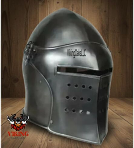 Barbuta Helmet | Renaissance Detachable Visor Barbute 16 Gauge Functional Armor Silver | Wearable for Adult | Medieval Costumes Helm SCA LARP Replica Costume in Saudi Arabia