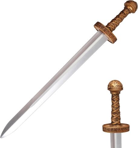 25 Inch Foam Short Sword for Kids, Medieval Viking Knight LARP Prop, Halloween Cosplay Fake Sword Toy Accessory for Costume Play (Gold) in Saudi Arabia