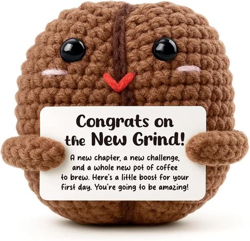 New Job Gift for Men Women, Funny Promotion Present for Coworker Friend, Congrats on the New Grind Keepsake, Handmade Crochet Decor for First Day Desk in Saudi Arabia
