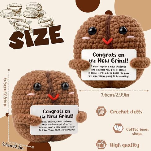 New Job Gift for Men Women, Funny Promotion Present for Coworker Friend, Congrats on the New Grind Keepsake, Handmade Crochet Decor for First Day Desk in Saudi Arabia