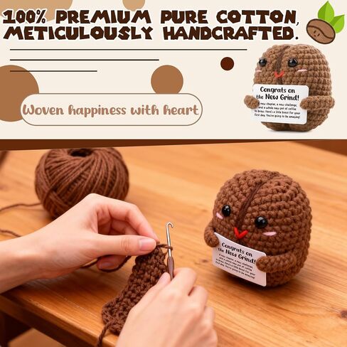 New Job Gift for Men Women, Funny Promotion Present for Coworker Friend, Congrats on the New Grind Keepsake, Handmade Crochet Decor for First Day Desk in Saudi Arabia