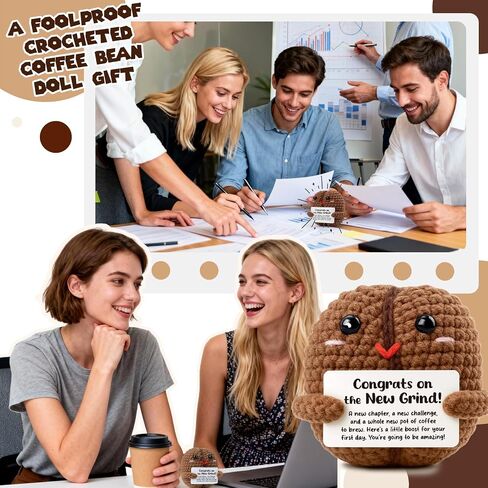 New Job Gift for Men Women, Funny Promotion Present for Coworker Friend, Congrats on the New Grind Keepsake, Handmade Crochet Decor for First Day Desk in Saudi Arabia