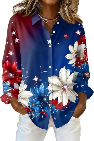 COTECRAM American Flag Button Down Shirt Women USA Star Stripes 4th of July Shirts 250th Anniversary USA Patriotic Blouses in Kuwait