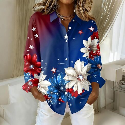 COTECRAM American Flag Button Down Shirt Women USA Star Stripes 4th of July Shirts 250th Anniversary USA Patriotic Blouses in Kuwait