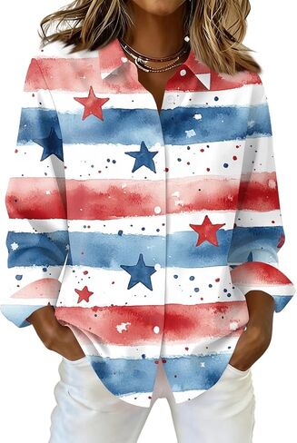 COTECRAM American Flag Button Down Shirt Women USA Star Stripes 4th of July Shirts 250th Anniversary USA Patriotic Blouses in Kuwait