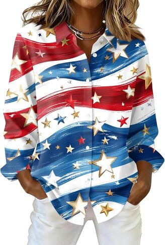 COTECRAM American Flag Button Down Shirt Women USA Star Stripes 4th of July Shirts 250th Anniversary USA Patriotic Blouses in Kuwait