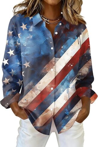COTECRAM American Flag Button Down Shirt Women USA Star Stripes 4th of July Shirts 250th Anniversary USA Patriotic Blouses in Kuwait