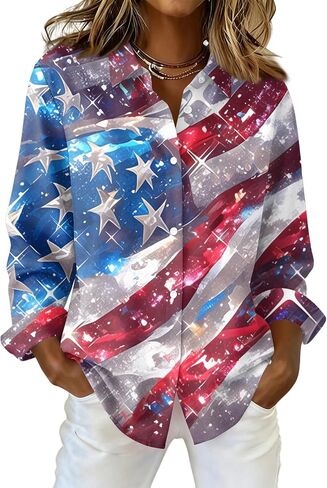 COTECRAM American Flag Button Down Shirt Women USA Star Stripes 4th of July Shirts 250th Anniversary USA Patriotic Blouses in Kuwait