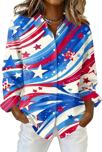 COTECRAM American Flag Button Down Shirt Women USA Star Stripes 4th of July Shirts 250th Anniversary USA Patriotic Blouses in Kuwait