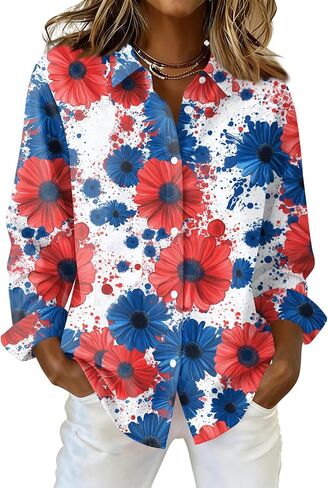 COTECRAM American Flag Button Down Shirt Women USA Star Stripes 4th of July Shirts 250th Anniversary USA Patriotic Blouses in Kuwait