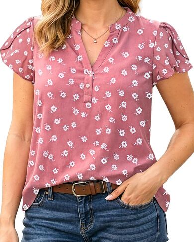 3/4 Sleeve Tops for Women - Dressy Casual Business Work Blouses Fashion Office Shirts Chiffon V Neck Womens Shirts in Saudi Arabia