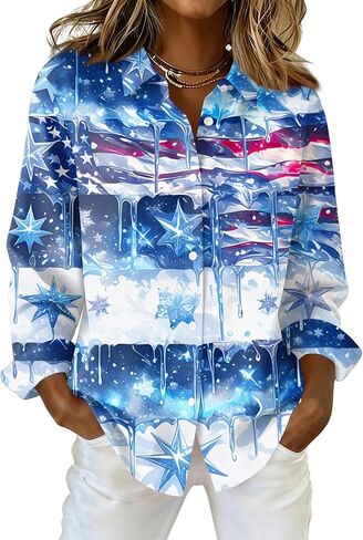 COTECRAM American Flag Button Down Shirt Women USA Star Stripes 4th of July Shirts 250th Anniversary USA Patriotic Blouses in Kuwait