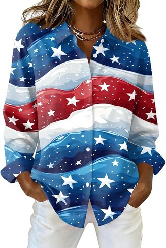 COTECRAM American Flag Button Down Shirt Women USA Star Stripes 4th of July Shirts 250th Anniversary USA Patriotic Blouses in Kuwait