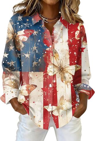 COTECRAM American Flag Button Down Shirt Women USA Star Stripes 4th of July Shirts 250th Anniversary USA Patriotic Blouses in Kuwait