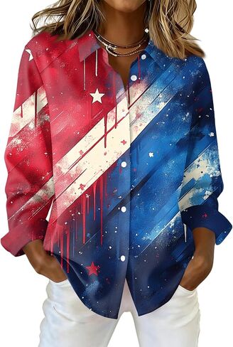 COTECRAM American Flag Button Down Shirt Women USA Star Stripes 4th of July Shirts 250th Anniversary USA Patriotic Blouses in Kuwait
