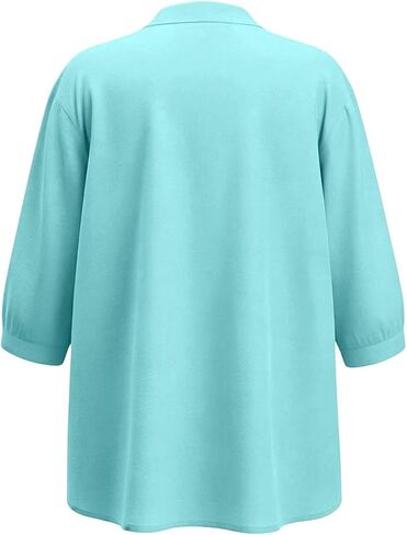 Womens Linen Tops Casual Loose 3/4 Sleeve Button Down Peplum Tunic Top Summer Lightweight Gauze V-Neck Blouse in Saudi Arabia