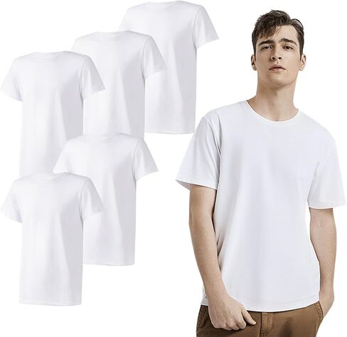 5 Pack White Polyester T-Shirts for Sublimation, Crew Neck, Short Sleeve in Saudi Arabia