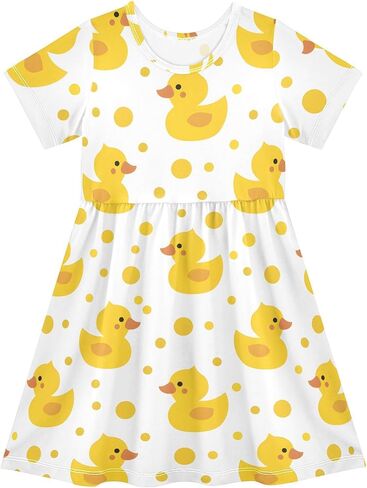 Girls Cute Duck Theme Summer Dresses Toddler Short Sleeve A-Line Dress Light Blue Duck 2T in Saudi Arabia