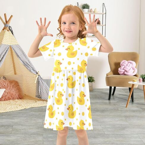 Girls Cute Duck Theme Summer Dresses Toddler Short Sleeve A-Line Dress Light Blue Duck 2T in Saudi Arabia
