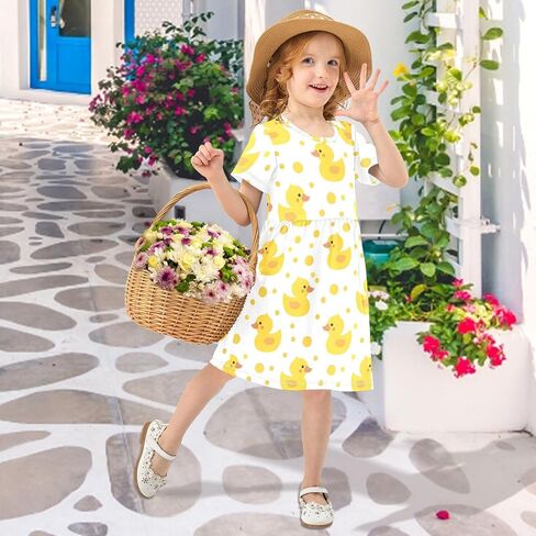Girls Cute Duck Theme Summer Dresses Toddler Short Sleeve A-Line Dress Light Blue Duck 2T in Saudi Arabia