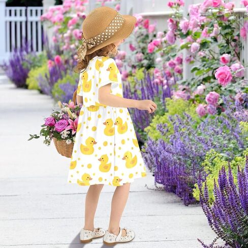 Girls Cute Duck Theme Summer Dresses Toddler Short Sleeve A-Line Dress Light Blue Duck 2T in Saudi Arabia