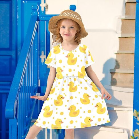 Girls Cute Duck Theme Summer Dresses Toddler Short Sleeve A-Line Dress Light Blue Duck 2T in Saudi Arabia