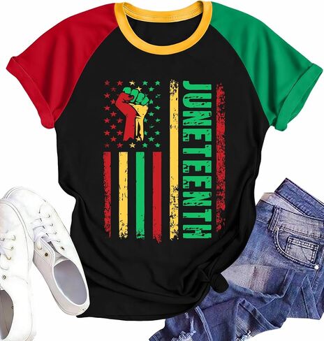 قمصان MEESHEEP Juneteenth للنساء تاريخ أسود تي شيرت أمريكي أفريقي 1865 أسود الحرية تي شيرت in Kuwait