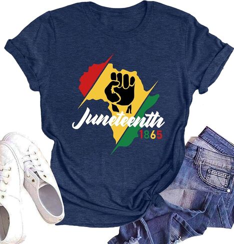 قمصان MEESHEEP Juneteenth للنساء تاريخ أسود تي شيرت أمريكي أفريقي 1865 أسود الحرية تي شيرت in Kuwait