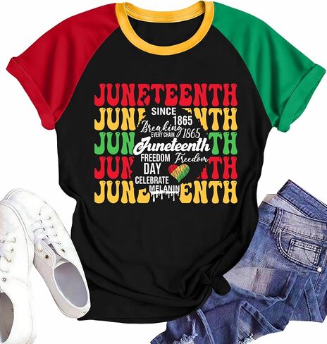 قمصان MEESHEEP Juneteenth للنساء تاريخ أسود تي شيرت أمريكي أفريقي 1865 أسود الحرية تي شيرت in Kuwait