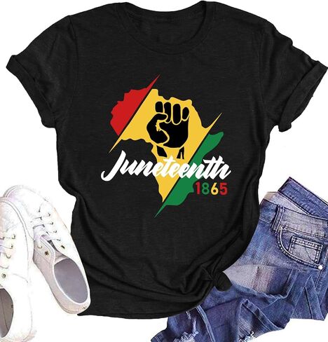 قمصان MEESHEEP Juneteenth للنساء تاريخ أسود تي شيرت أمريكي أفريقي 1865 أسود الحرية تي شيرت in Kuwait