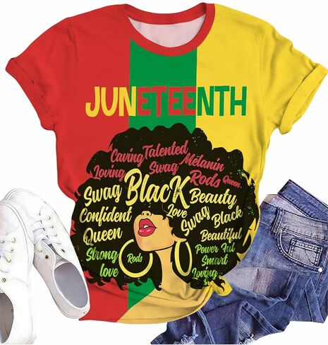 قمصان MEESHEEP Juneteenth للنساء تاريخ أسود تي شيرت أمريكي أفريقي 1865 أسود الحرية تي شيرت in Kuwait