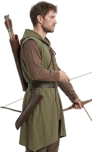 JEGERMIG Medieval Hooded Surcoat Sleeveless Tunic with Belt Renaissance Costume Ren Faire Outfit Knight Viking in Kuwait