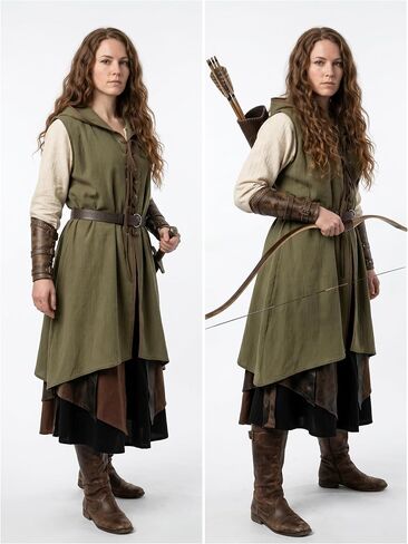 JEGERMIG Medieval Hooded Surcoat Sleeveless Tunic with Belt Renaissance Costume Ren Faire Outfit Knight Viking in Kuwait