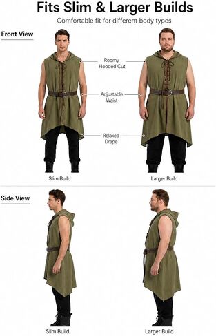 JEGERMIG Medieval Hooded Surcoat Sleeveless Tunic with Belt Renaissance Costume Ren Faire Outfit Knight Viking in Kuwait