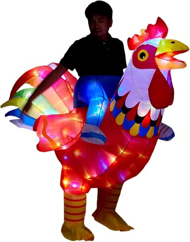 Adult Inflatable Chicken Costumes, LED Light Up Ride-on Rooster, Fancy Dress Funny Jumpsuit Cosplay Halloween Costume for Men Women Birthday Christmas (Chicken, Adult) in Saudi Arabia