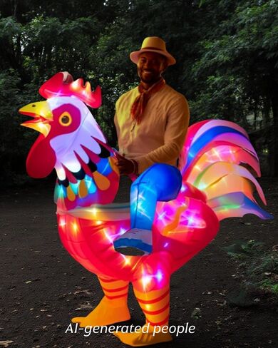 Adult Inflatable Chicken Costumes, LED Light Up Ride-on Rooster, Fancy Dress Funny Jumpsuit Cosplay Halloween Costume for Men Women Birthday Christmas (Chicken, Adult) in Saudi Arabia