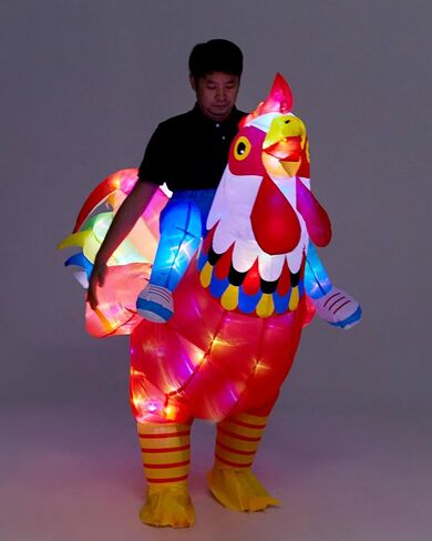 Adult Inflatable Chicken Costumes, LED Light Up Ride-on Rooster, Fancy Dress Funny Jumpsuit Cosplay Halloween Costume for Men Women Birthday Christmas (Chicken, Adult) in Saudi Arabia