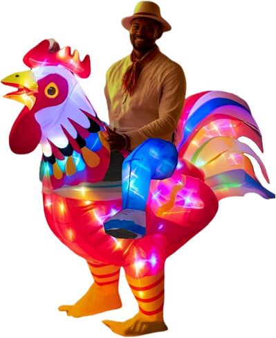 Adult Inflatable Chicken Costumes, LED Light Up Ride-on Rooster, Fancy Dress Funny Jumpsuit Cosplay Halloween Costume for Men Women Birthday Christmas (Chicken, Adult) in Saudi Arabia