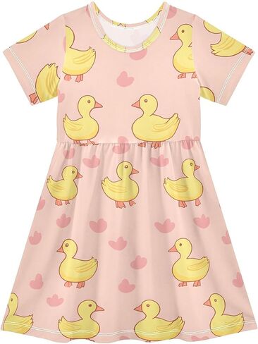 Girls Cute Duck Theme Summer Dresses Toddler Short Sleeve A-Line Dress Light Blue Duck 2T in Saudi Arabia
