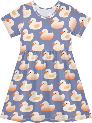 Girls Cute Duck Theme Summer Dresses Toddler Short Sleeve A-Line Dress Light Blue Duck 2T in Saudi Arabia