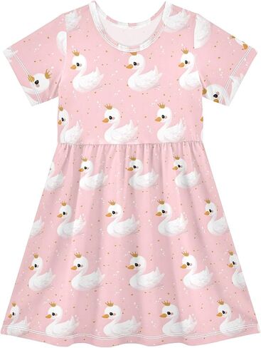 Girls Cute Duck Theme Summer Dresses Toddler Short Sleeve A-Line Dress Light Blue Duck 2T in Saudi Arabia