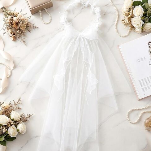Girls First Communion Veil White Flower Crown Floral Pearls Wreath Lace Veil in Kuwait