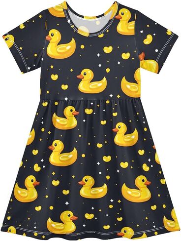 Girls Cute Duck Theme Summer Dresses Toddler Short Sleeve A-Line Dress Light Blue Duck 2T in Saudi Arabia