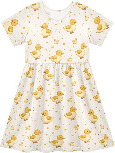 Girls Cute Duck Theme Summer Dresses Toddler Short Sleeve A-Line Dress Light Blue Duck 2T in Saudi Arabia