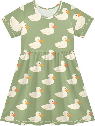Girls Cute Duck Theme Summer Dresses Toddler Short Sleeve A-Line Dress Light Blue Duck 2T in Saudi Arabia