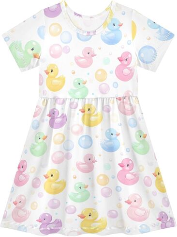 Girls Cute Duck Theme Summer Dresses Toddler Short Sleeve A-Line Dress Light Blue Duck 2T in Saudi Arabia