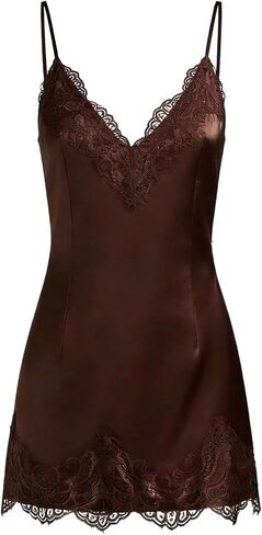 SweatyRocks Women's Satin Lace Mini Slip Dress V Neck Spaghetti Strap Elegant Party Dresses in Saudi Arabia