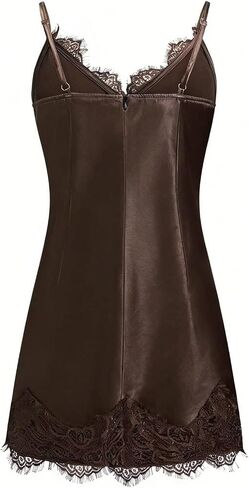 SweatyRocks Women's Satin Lace Mini Slip Dress V Neck Spaghetti Strap Elegant Party Dresses in Saudi Arabia