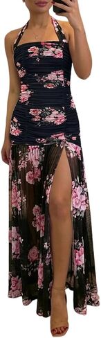 فساتين CHICME النسائية الصيفية ذات الرسن ماكسي أنيقة مكشكشة بدون ظهر للحفلات فستان بحاشية حورية البحر للعطلات in Kuwait